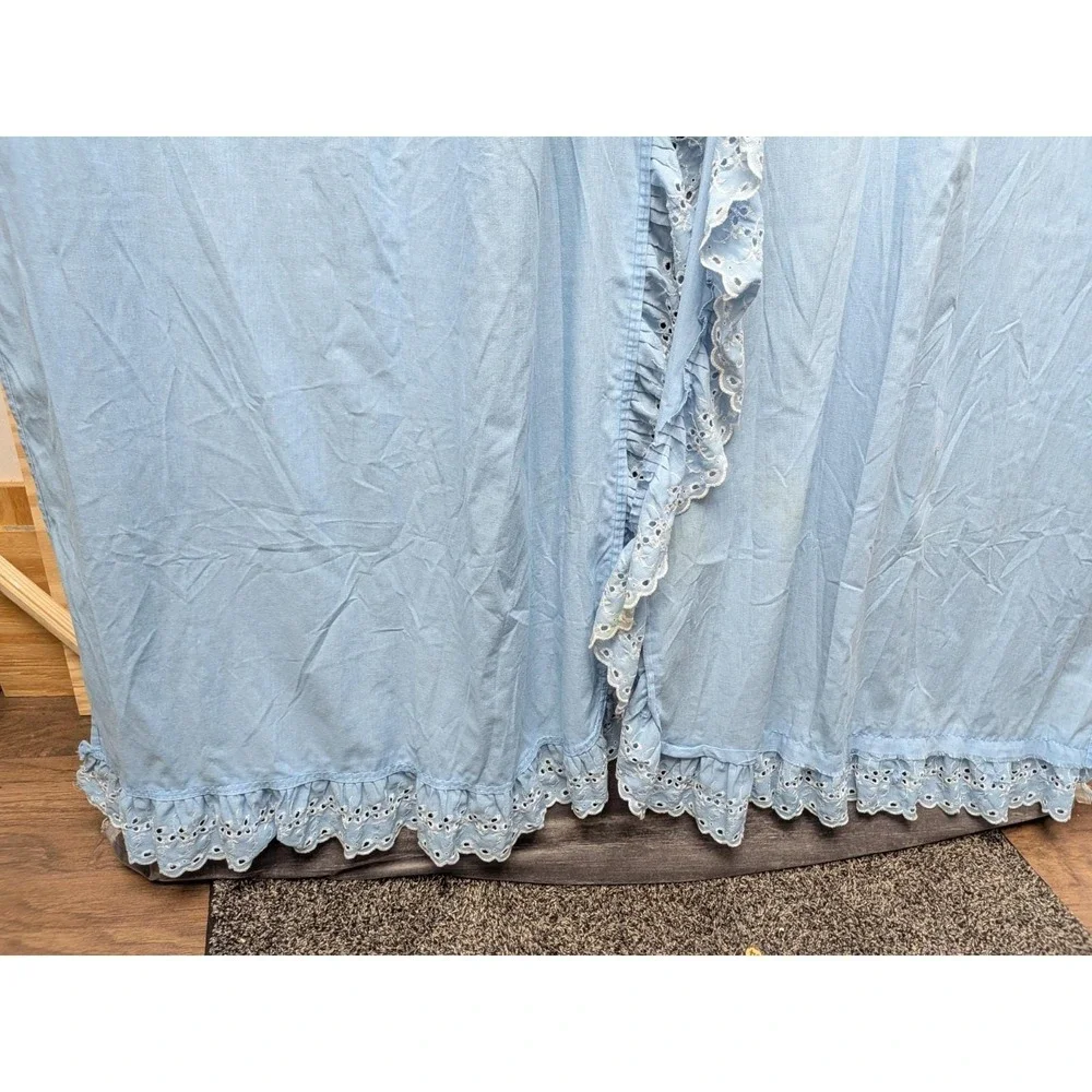 Country Shower Curtain/Valance 1 Piece Blue Eyelet Lace 80s Granny Core Kitchen